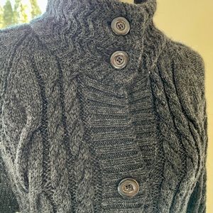 WoolOvers 100% Wool Soft Chunky Knit Long Cardigan Charcoal Gray Small